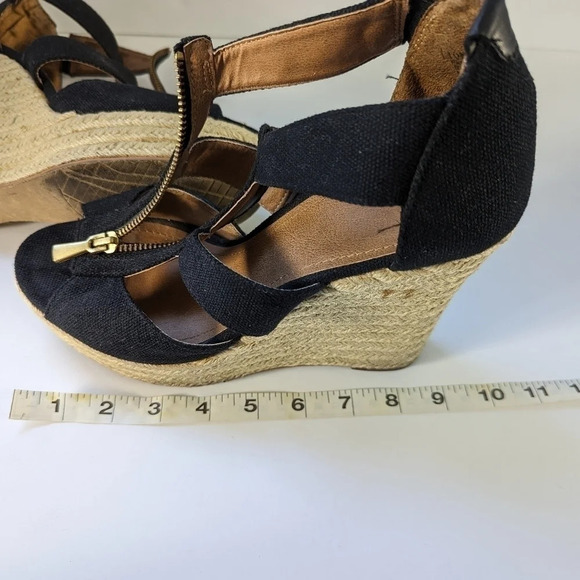 14th & Union Black Canvas Espadrille Wedge Sandal with Exposed Gold Zippers – si - Picture 7 of 9